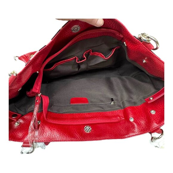 Alyssa Zebra Print Handbag Y2K Boho Red Faux Leather Handles Matching Wallet Set - Picture 5 of 10